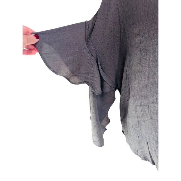 Wishlist Gray Guaze Ruffle Slv Blouse Womens M Keyhole Back Lagenlook Minimalist - Picture 9 of 9